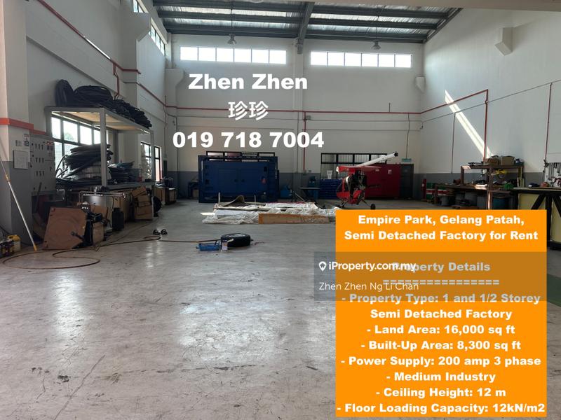 For Rent - Empire Park, Gelang Patah, Semi Detached Factory for Rent, Medium Industry, 12m Height