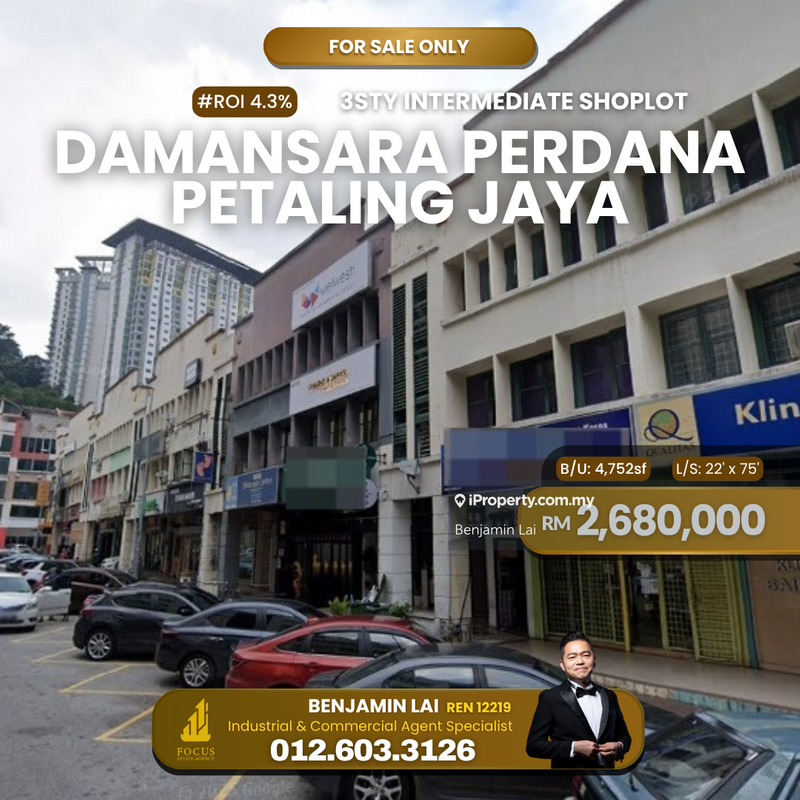 For Sale - ROI 4.2% Damansara Perdana 3sty Shop Petaling Jaya
