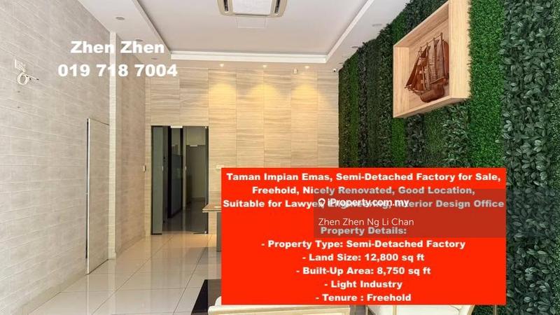 For Sale - Taman Impian Emas, Semi-Detached Factory for Sale, Freehold, Nicely Renovated, Good Location