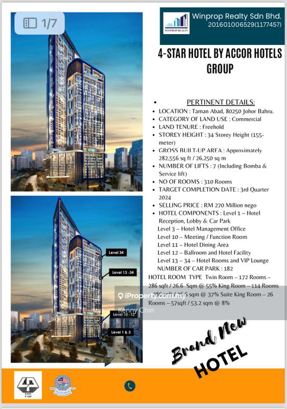 For Sale - 4 Star Brand New Hotel, Taman Abad, Taman Centery, Taman Pelangi, Johor Bahru