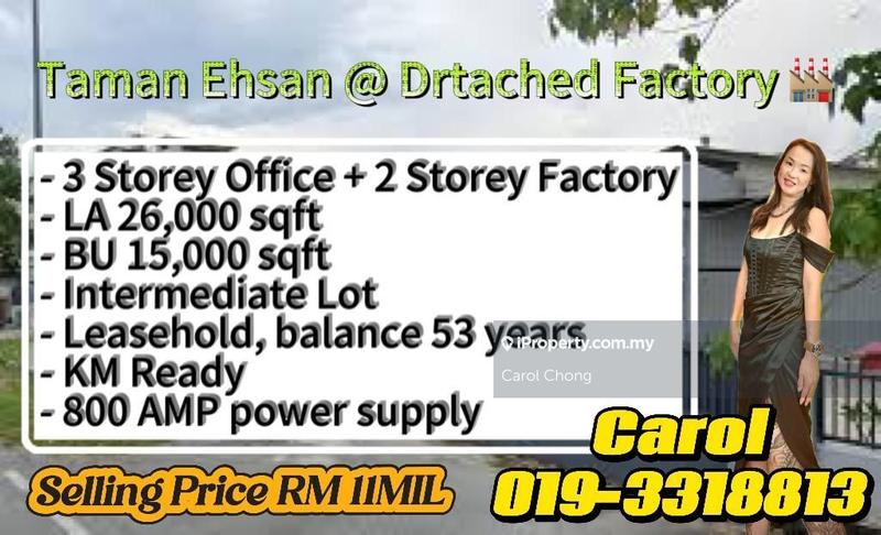 For Sale - Detached Factory @ Taman Ehsan 3 Storey Office + 2 Storey Factory For Sales