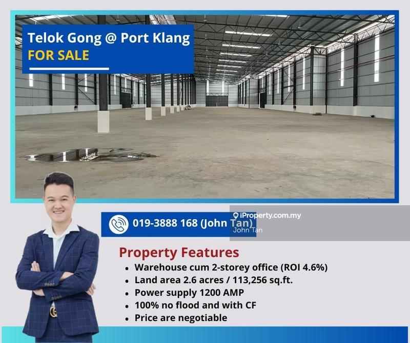 For Sale - (ROI 4.6% / 100% No Flood / With CF / 2.6 Acres / 1200 AMP) Port Klang @ Telok Gong Warehouse