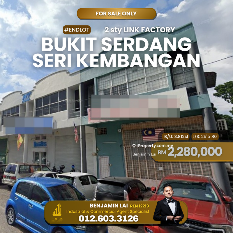 For Sale - 2sty ENDLOT Factory Bukit Serdang Seri Kembangan