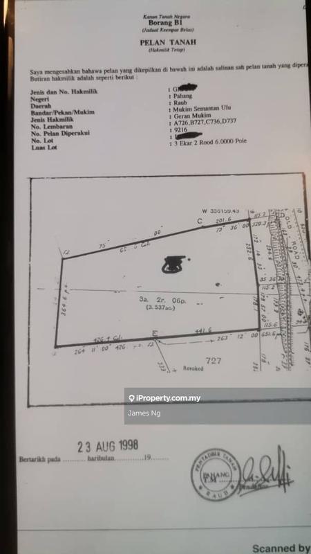 Agricultural Land for Sale in Cheroh, Raub by James Ng - iProperty.com.my