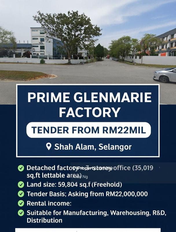 For Sale - ⚡Glenmarie Freehold Factory 59,804sfTender Opens RM22mil.Don’t Miss Limited Prime Supply!