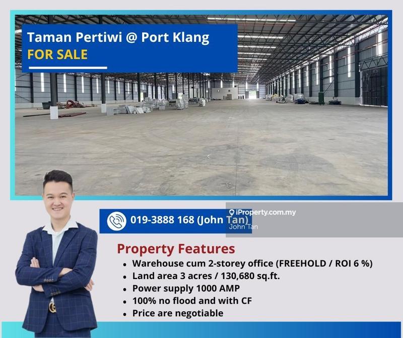 For Sale - (ROI 6% / 100% No Flood / With CF / 3 Acres / 1000 AMP) Port Klang @ Taman Pertiwi Warehouse
