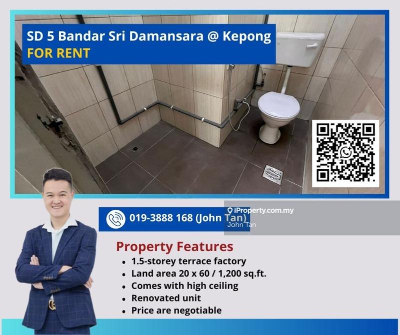 For Rent - (Renovated ) Kepong @ SD 5 Sri Damansara 1.5sty Factory