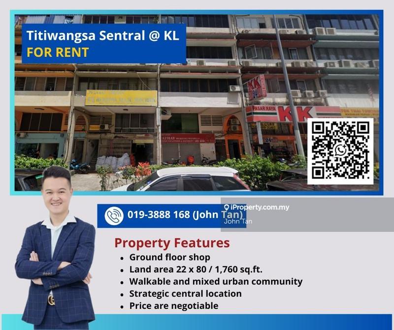 For Rent - (Ground Floor | Same Row as KK Mart | Negotiable) KL @ Titiwangsa Sentral Shop