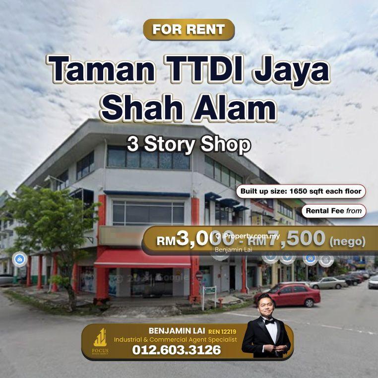 For Rent - Taman TTDI Jaya, Shah Alam 3 Story Shop for Rent