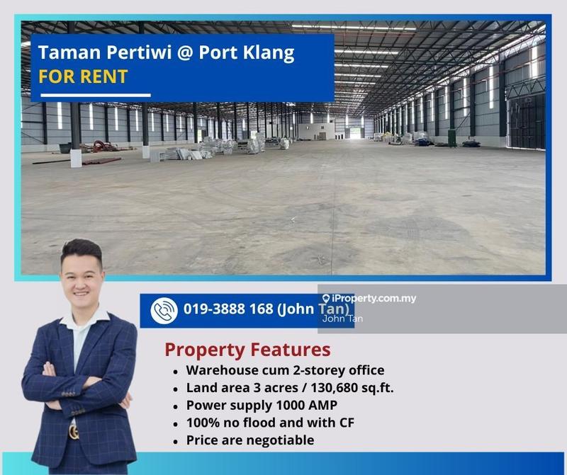 For Rent - (100% No Flood / With CF / 3 Acres / 1000 AMP) Port Klang @ Taman Pertiwi Warehouse