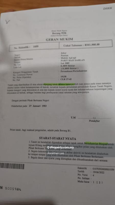 Industrial Land for Sale in Api Api, Pontian by Jonathan Lee - iProperty.com.my