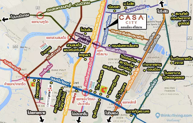 แผนที่กว้างกะสถานที่ Casa City ดอนเมือง