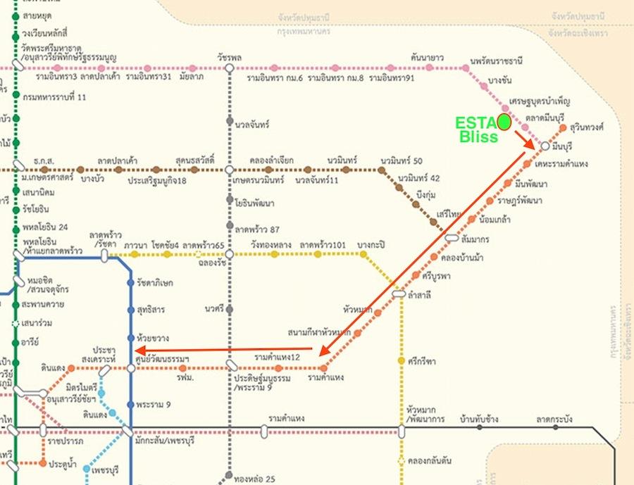 แผนที่รถไไฟ้าชมพูเชื่อมส้ม